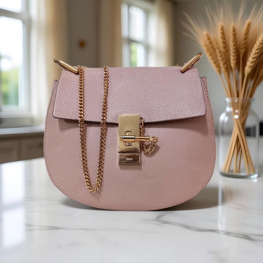 Chloé Drew Small Cement Pink Grained Lambskin Crossbody Bag ✨ - Picture 7 of 17